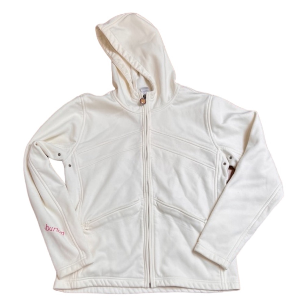 BURTON Softshell Hooded Jacket White Fleece Lined Womens Large Jacket Coat